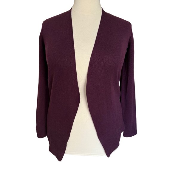 Eileen Fisher Size M Plum Silk Blend Lightweight Open Front Cardigan Sweater - Picture 1 of 13